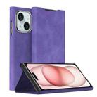 For iPhone 15 Magnetic Napa Texture Leather Phone Case with Holder(Purple) - 1