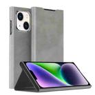 For iPhone 14 Plus Magnetic Napa Texture Leather Phone Case with Holder(Grey) - 1