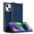 For iPhone 14 Plus Magnetic Napa Texture Leather Phone Case with Holder(Blue) - 1