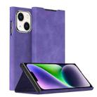 For iPhone 14 Plus Magnetic Napa Texture Leather Phone Case with Holder(Purple) - 1