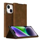 For iPhone 14 Plus Magnetic Napa Texture Leather Phone Case with Holder(Brown) - 1