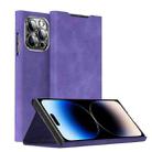 For iPhone 14 Pro Magnetic Napa Texture Leather Phone Case with Holder(Purple) - 1