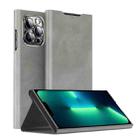 For iPhone 13 Pro Max Magnetic Napa Texture Leather Phone Case with Holder(Grey) - 1