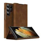 For Samsung Galaxy S21 Ultra 5G Magnetic Napa Texture Leather Phone Case with Holder(Brown) - 1