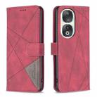 For Honor 90 5G Magnetic Buckle Rhombus Texture Leather Phone Case(Red) - 1