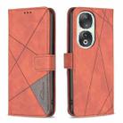 For Honor 90 5G Magnetic Buckle Rhombus Texture Leather Phone Case(Brown) - 1