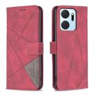 For Honor X7A Magnetic Buckle Rhombus Texture Leather Phone Case(Red) - 1