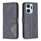 For Honor X7A Magnetic Buckle Rhombus Texture Leather Phone Case(Black) - 1