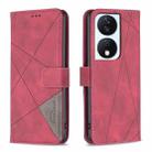 For Honor X7b Magnetic Buckle Rhombus Texture Leather Phone Case(Red) - 1