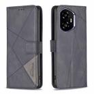 For Honor 300 Magnetic Buckle Rhombus Texture Leather Phone Case(Black) - 1