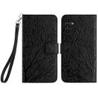 For Samsung Galaxy S23 FE Tree Birds Embossed Pattern Leather Phone Case(Black) - 1