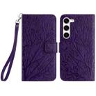 For Samsung Galaxy S23 Tree Birds Embossed Pattern Leather Phone Case(Purple) - 1