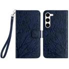 For Samsung Galaxy S23 Tree Birds Embossed Pattern Leather Phone Case(Blue) - 1