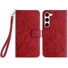 For Samsung Galaxy S23+ Tree Birds Embossed Pattern Leather Phone Case(Red) - 1