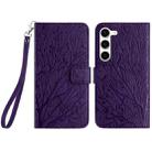 For Samsung Galaxy S23+ Tree Birds Embossed Pattern Leather Phone Case(Purple) - 1