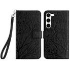 For Samsung Galaxy S23+ Tree Birds Embossed Pattern Leather Phone Case(Black) - 1