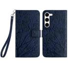 For Samsung Galaxy S23+ Tree Birds Embossed Pattern Leather Phone Case(Blue) - 1