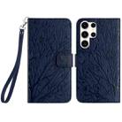 For Samsung Galaxy S23 Ultra Tree Birds Embossed Pattern Leather Phone Case(Blue) - 1