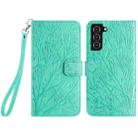 For Samsung Galaxy S22 5G Tree Birds Embossed Pattern Leather Phone Case(Green) - 1