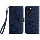For Samsung Galaxy S21+ 5G Tree Birds Embossed Pattern Leather Phone Case(Blue) - 1