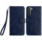 For Samsung Galaxy S21 FE 5G Tree Birds Embossed Pattern Leather Phone Case(Blue) - 1