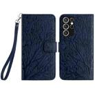 For Samsung Galaxy S21 Ultra 5G Tree Birds Embossed Pattern Leather Phone Case(Blue) - 1