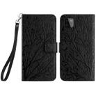 For Samsung Galaxy A22 5G Tree Birds Embossed Pattern Leather Phone Case(Black) - 1