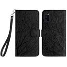 For Samsung Galaxy A41 Tree Birds Embossed Pattern Leather Phone Case(Black) - 1