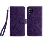 For Samsung Galaxy A42 5G Tree Birds Embossed Pattern Leather Phone Case(Purple) - 1