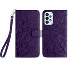 For Samsung Galaxy A53 4G / 5G Tree Birds Embossed Pattern Leather Phone Case(Purple) - 1