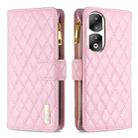 For Honor 90 Pro Diamond Lattice Zipper Wallet Leather Flip Phone Case(Pink) - 1