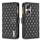 For Honor 90 Pro Diamond Lattice Zipper Wallet Leather Flip Phone Case(Black) - 1