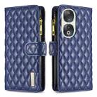 For Honor 90 5G Diamond Lattice Zipper Wallet Leather Flip Phone Case(Blue) - 1