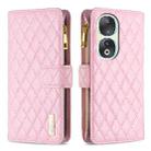 For Honor 90 5G Diamond Lattice Zipper Wallet Leather Flip Phone Case(Pink) - 1