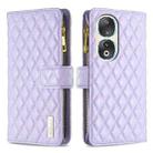 For Honor 90 5G Diamond Lattice Zipper Wallet Leather Flip Phone Case(Purple) - 1