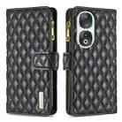 For Honor 90 5G Diamond Lattice Zipper Wallet Leather Flip Phone Case(Black) - 1