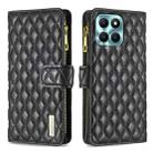 For Honor X6a Diamond Lattice Zipper Wallet Leather Flip Phone Case(Black) - 1