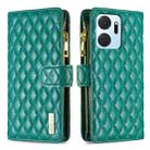 For Honor X7a Diamond Lattice Zipper Wallet Leather Flip Phone Case(Green) - 1