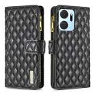 For Honor X7a Diamond Lattice Zipper Wallet Leather Flip Phone Case(Black) - 1