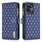 For Honor 100 Diamond Lattice Zipper Wallet Leather Flip Phone Case(Blue) - 1