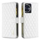 For Honor 100 Diamond Lattice Zipper Wallet Leather Flip Phone Case(White) - 1