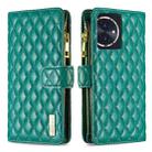 For Honor 100 Diamond Lattice Zipper Wallet Leather Flip Phone Case(Green) - 1