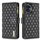 For Honor 100 Diamond Lattice Zipper Wallet Leather Flip Phone Case(Black) - 1