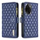 For Honor 100 Pro Diamond Lattice Zipper Wallet Leather Flip Phone Case(Blue) - 1