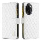 For Honor 100 Pro Diamond Lattice Zipper Wallet Leather Flip Phone Case(White) - 1