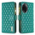 For Honor 100 Pro Diamond Lattice Zipper Wallet Leather Flip Phone Case(Green) - 1