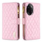 For Honor 100 Pro Diamond Lattice Zipper Wallet Leather Flip Phone Case(Pink) - 1