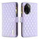 For Honor 100 Pro Diamond Lattice Zipper Wallet Leather Flip Phone Case(Purple) - 1