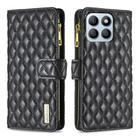 For Honor X8b Diamond Lattice Zipper Wallet Leather Flip Phone Case(Black) - 1