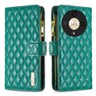 For Honor X9b/Magic6 Lite 5G Diamond Lattice Zipper Wallet Leather Flip Phone Case(Green) - 1